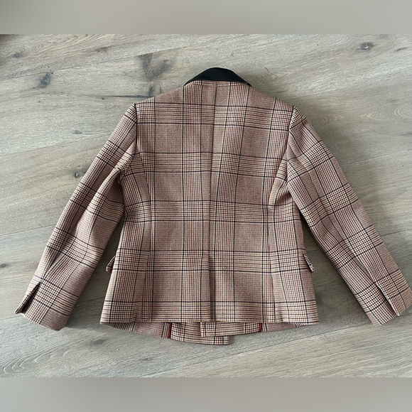 MIU MIU Red Black White Houndstooth Cropped Blazer with Leather Collar - Picture 3 of 8